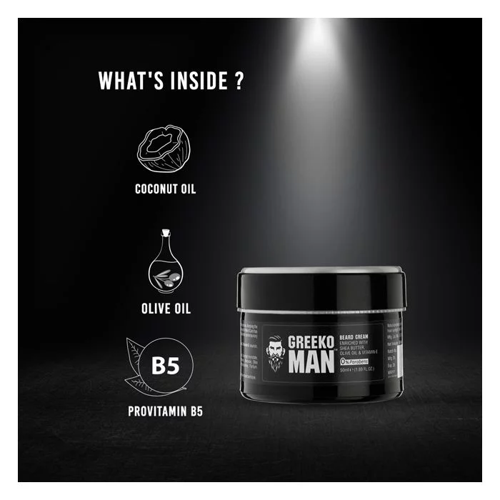 Greeko Man Beard Cream - Enriched with Shea Butter, Coconut Oil & Vitamin E - It Nourishes, Softens & Moisturizes Your Beard - Also Helps to Style - Image 3