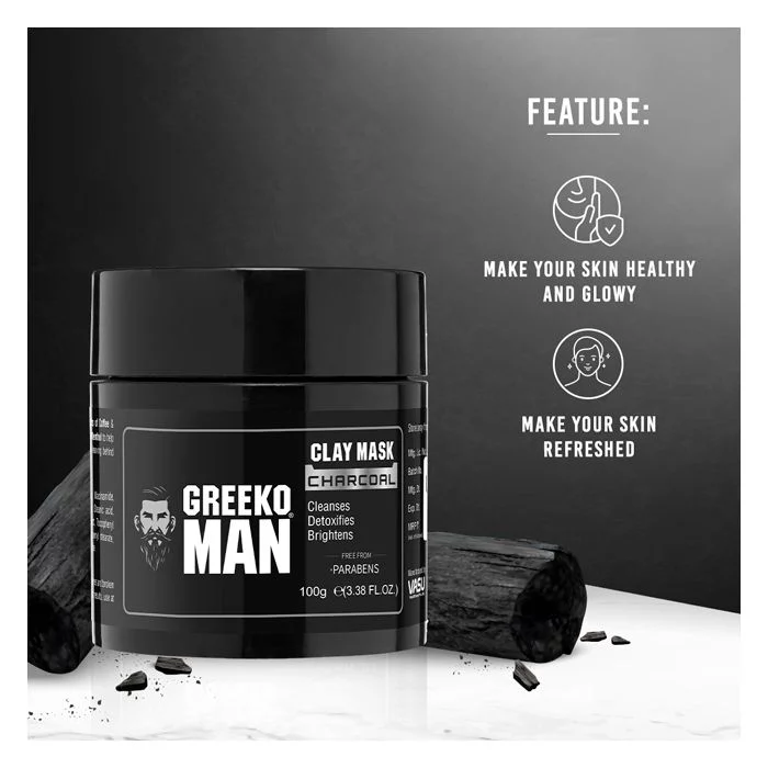 Greeko Man Charcoal Clay Mask - Infused with Activated Charcoal & Menthol - Absorbs Excess Oil, Dirt & Impurities - Makes Skin Refreshed, Glowing & Flawless - Image 3