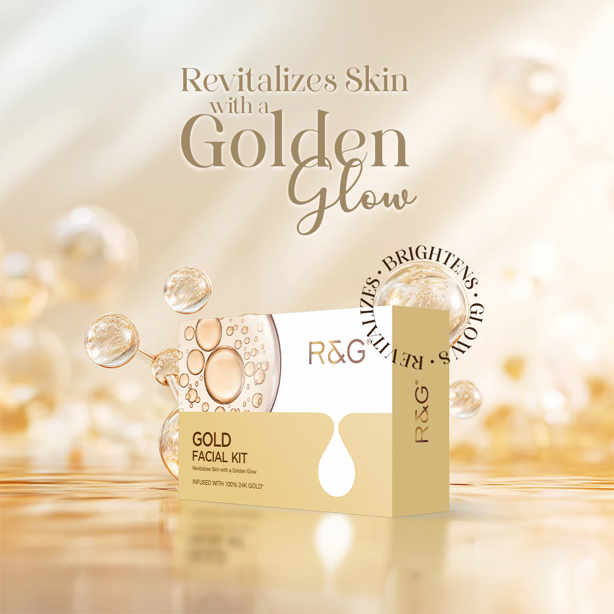 R&G Gold Mini Facial Kit with 24K Gold - 40 ml | for Instant Glow & Radiance | 4 Step Facial with Cleanser, Scrub, Massage Cream & Face Pack - Image 4