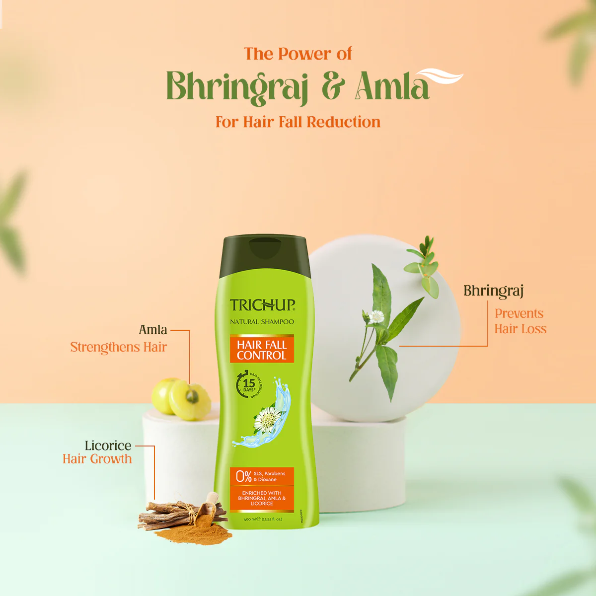 Trichup Hair Fall Control Natural Shampoo - Enriched with Bhringraj - Cleanse Your Hair Effectively & Protect From Breakage - Get Healthy & Shiny Hair All Day Long - Image 3