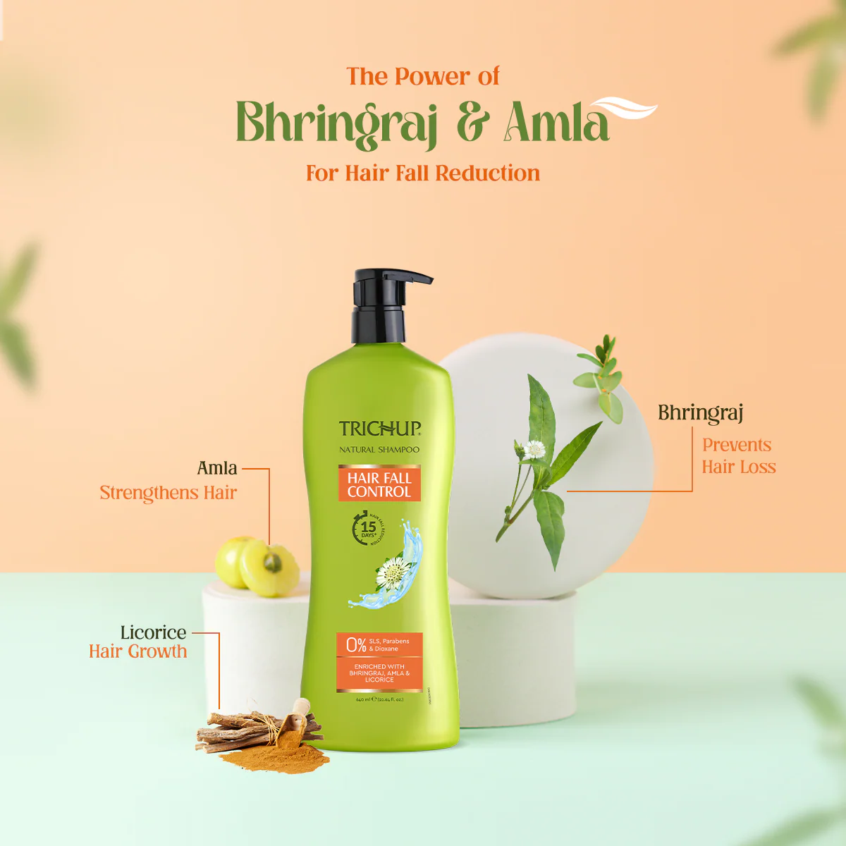 Trichup Hair Fall Control Natural Shampoo 640ml - Enriched with Bhringraj - Cleanse Your Hair Effectively & Protect From Breakage - Get Healthy & Shiny Hair All Day Long - Image 3