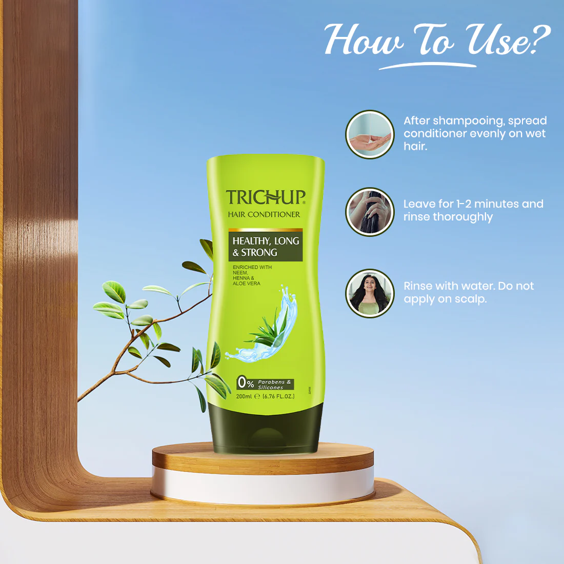 Trichup Healthy Long & Strong Conditioner - Enriched with Neem, Aloe vera & Henna - With Anti Frizz & Detangling Property - Effectively Soften Rough Hair - Image 4