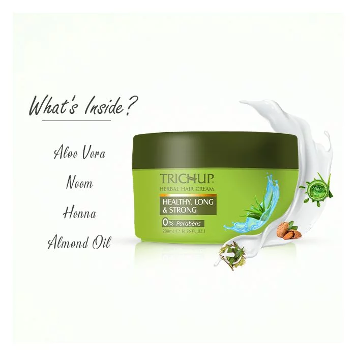 Trichup Healthy Long & Strong Herbal Hair Cream - Enriched Aloe Vera, Neem & Almond Oil - Provides Essential Nutrients - Makes Your Hair Strong, Soft & Bouncy - Image 3