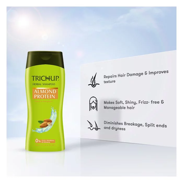 Trichup Herbal Shampoo - Almond Protein Repairs & Strengthens Hair - 200ml (Pack of 2) - Image 2