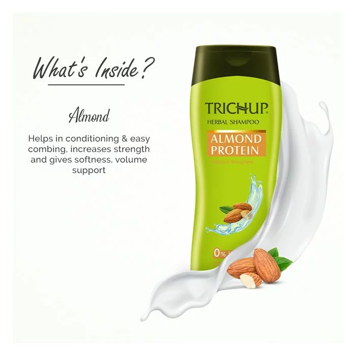 Trichup Herbal Shampoo - Almond Protein Repairs & Strengthens Hair - 200ml (Pack of 2) - Image 3