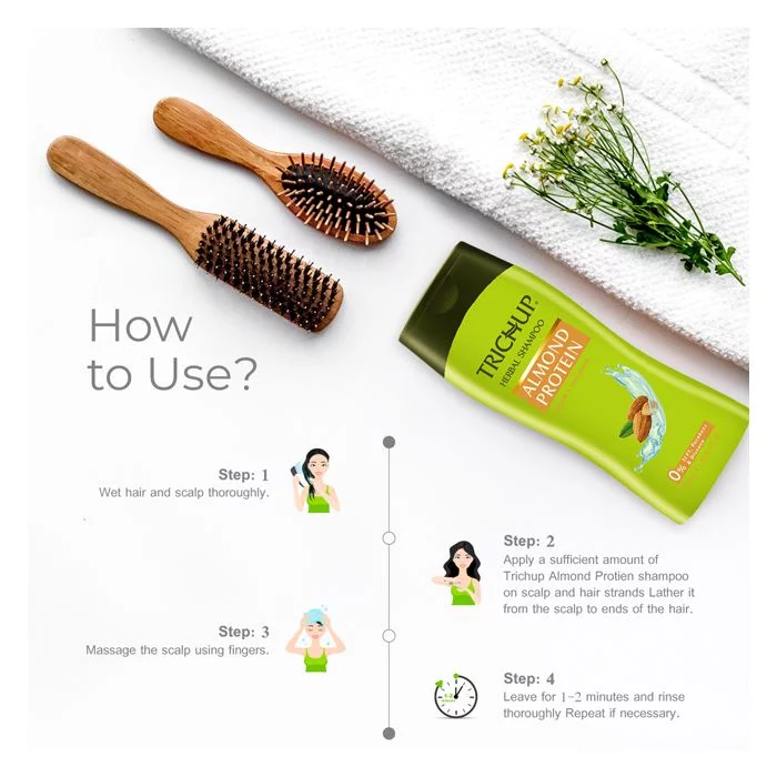 Trichup Herbal Shampoo - Almond Protein Repairs & Strengthens Hair - 200ml (Pack of 2) - Image 4