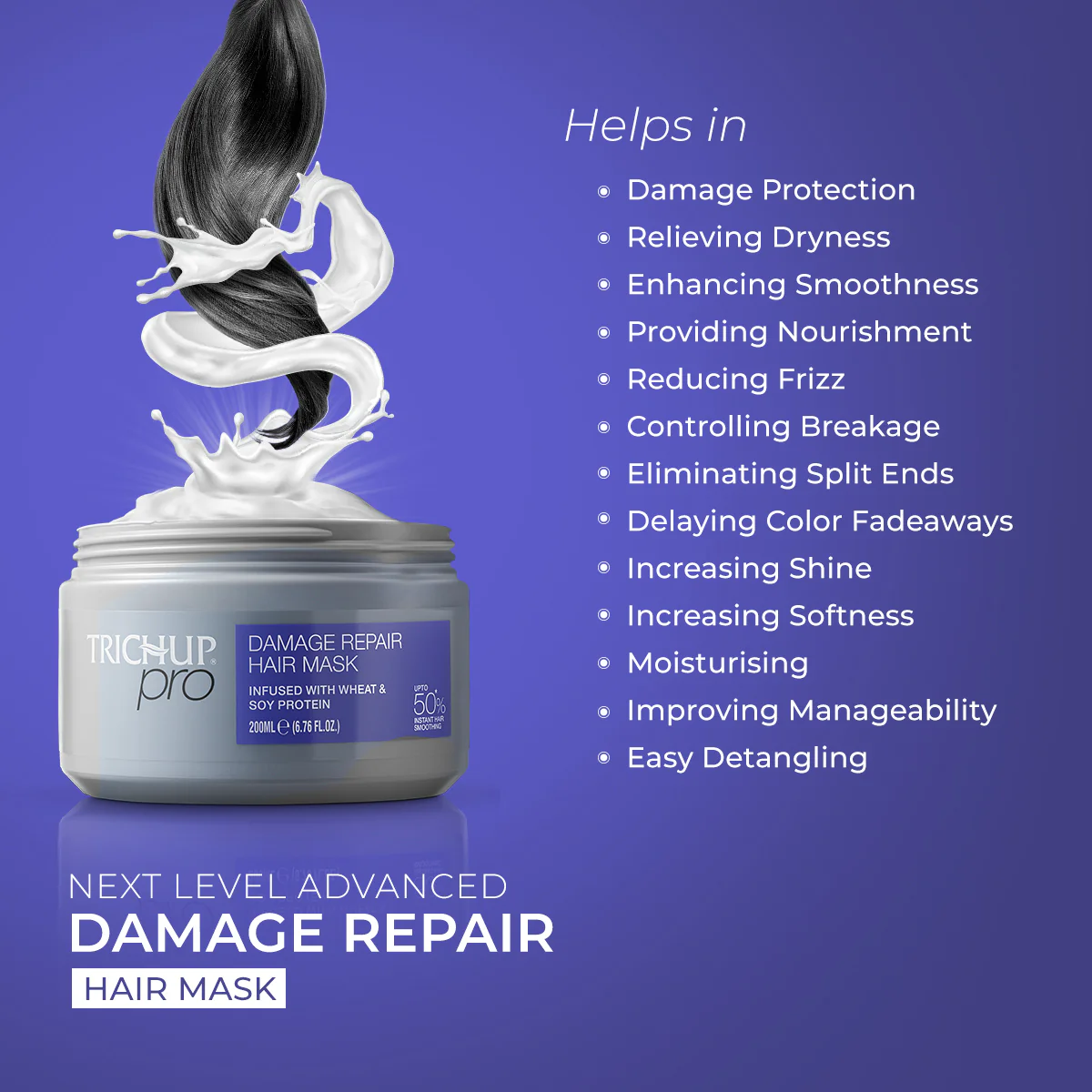 Trichup Pro Damage Repair & Instant Smoothing Hair Care Kit for Dry Frizzy Hair (Set of 3)- Shampoo 300 ml + Scalp Oil 100 ml + Hair Mask 200 ml - Image 6