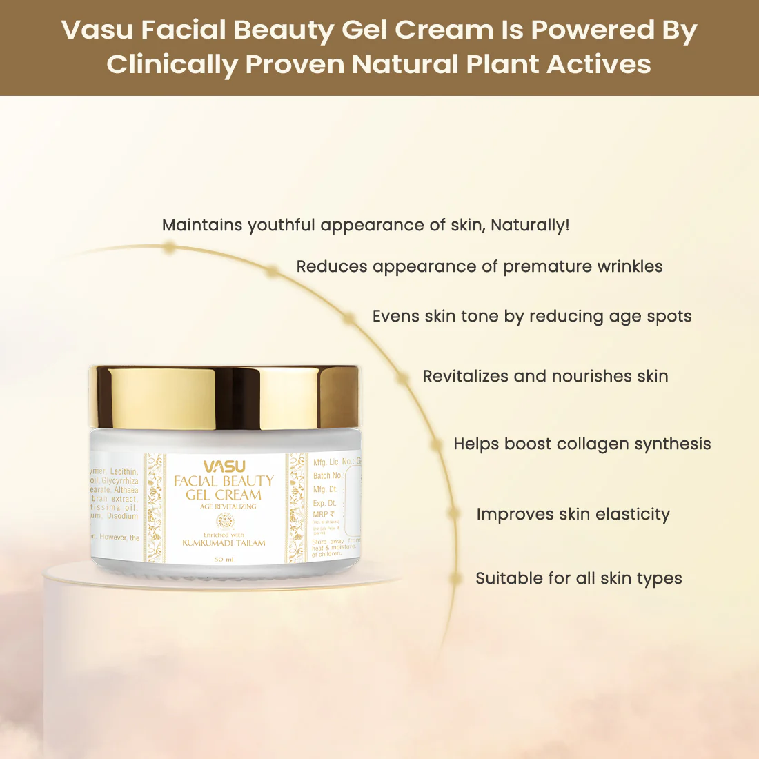 Vasu Facial Beauty Gel Cream - Enriched with Kumkumadi Tailam - Age Revitalizing - Reduce Hyperpigmentation & Age Spots - Novel Gelling Technology - Specially Formulated For Oily & Acne-prone Skin - Image 3