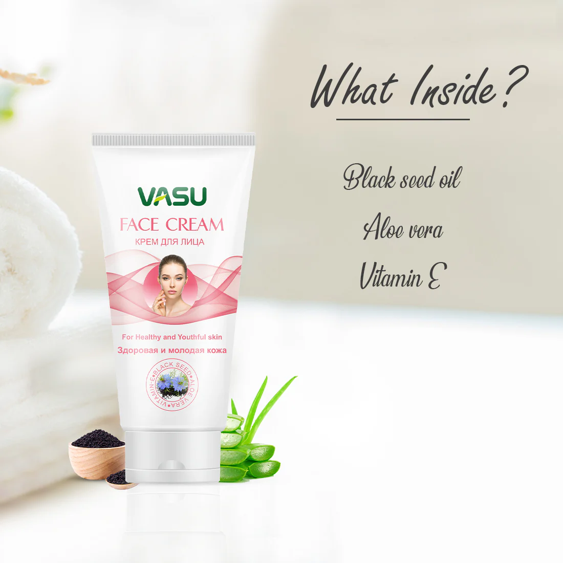 Vasu Naturals Face & Hand Cream - Enriched with Green Tea, Black Seed, Almond & Olive Oil - Soothes & Moisturizes Your Dry Skin and Promotes Healthy & Youthful Skin - Image 4