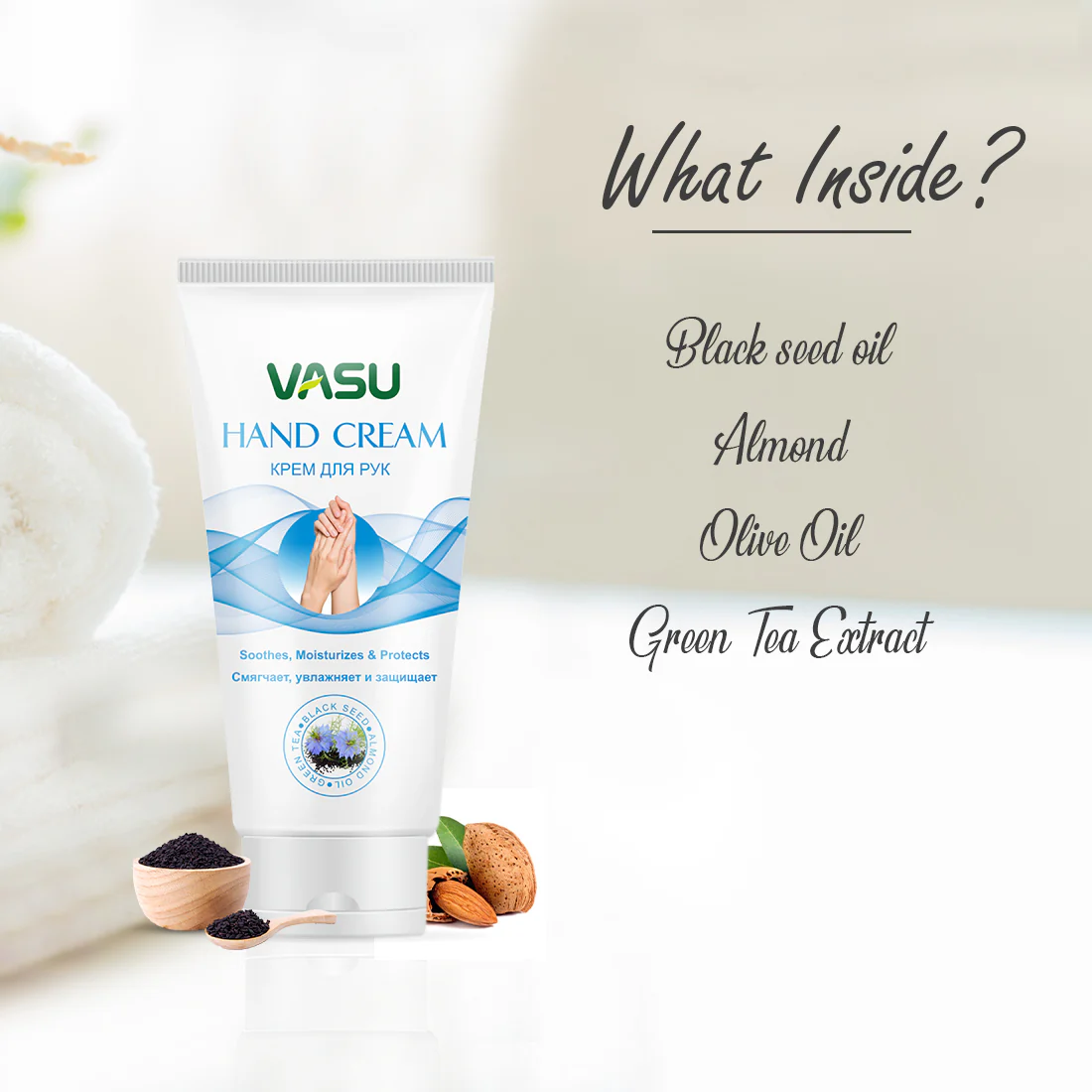 Vasu Naturals Face & Hand Cream - Enriched with Green Tea, Black Seed, Almond & Olive Oil - Soothes & Moisturizes Your Dry Skin and Promotes Healthy & Youthful Skin - Image 5
