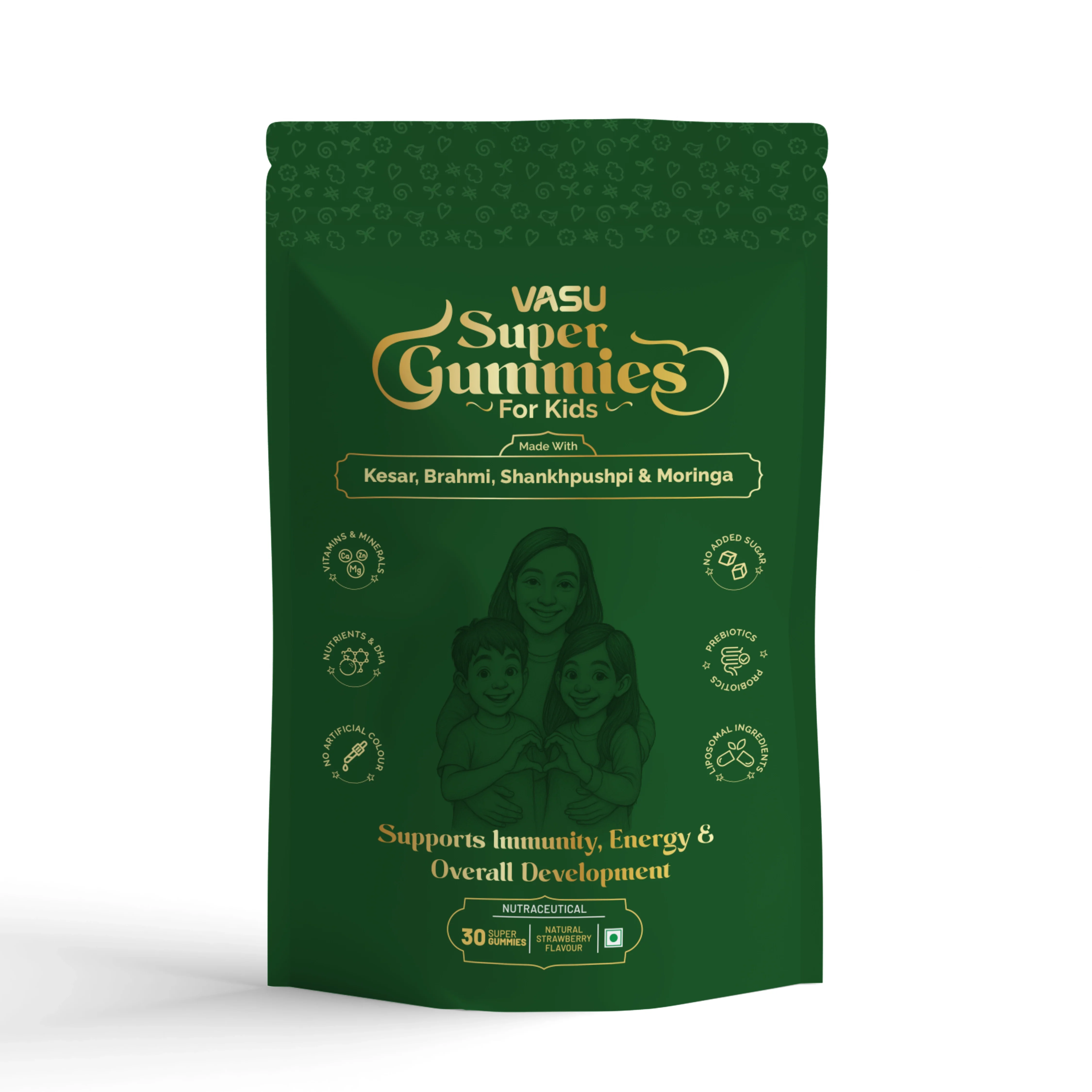 Vasu Super Gummies For Kids – Supports Immunity, Energy & Overall Development – Natural Strawberry (30 Gummies) – Made with Kesar, Moringa, Brahmi & Shankhpushpi - Image 14