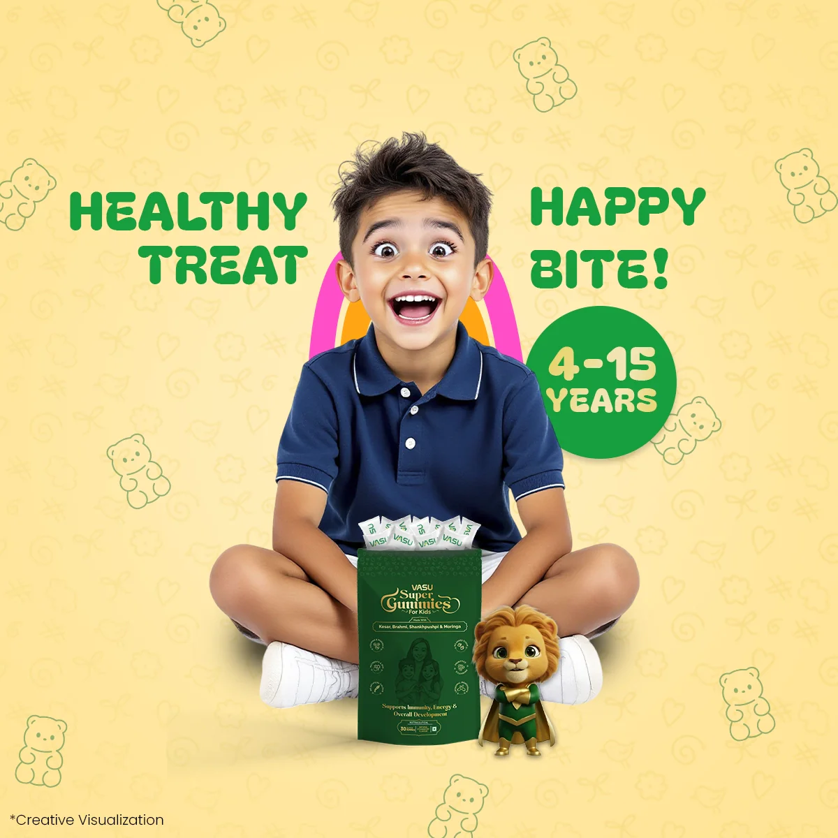 Vasu Super Gummies For Kids – Supports Immunity, Energy & Overall Development – Natural Strawberry (30 Gummies) – Made with Kesar, Moringa, Brahmi & Shankhpushpi - Image 3