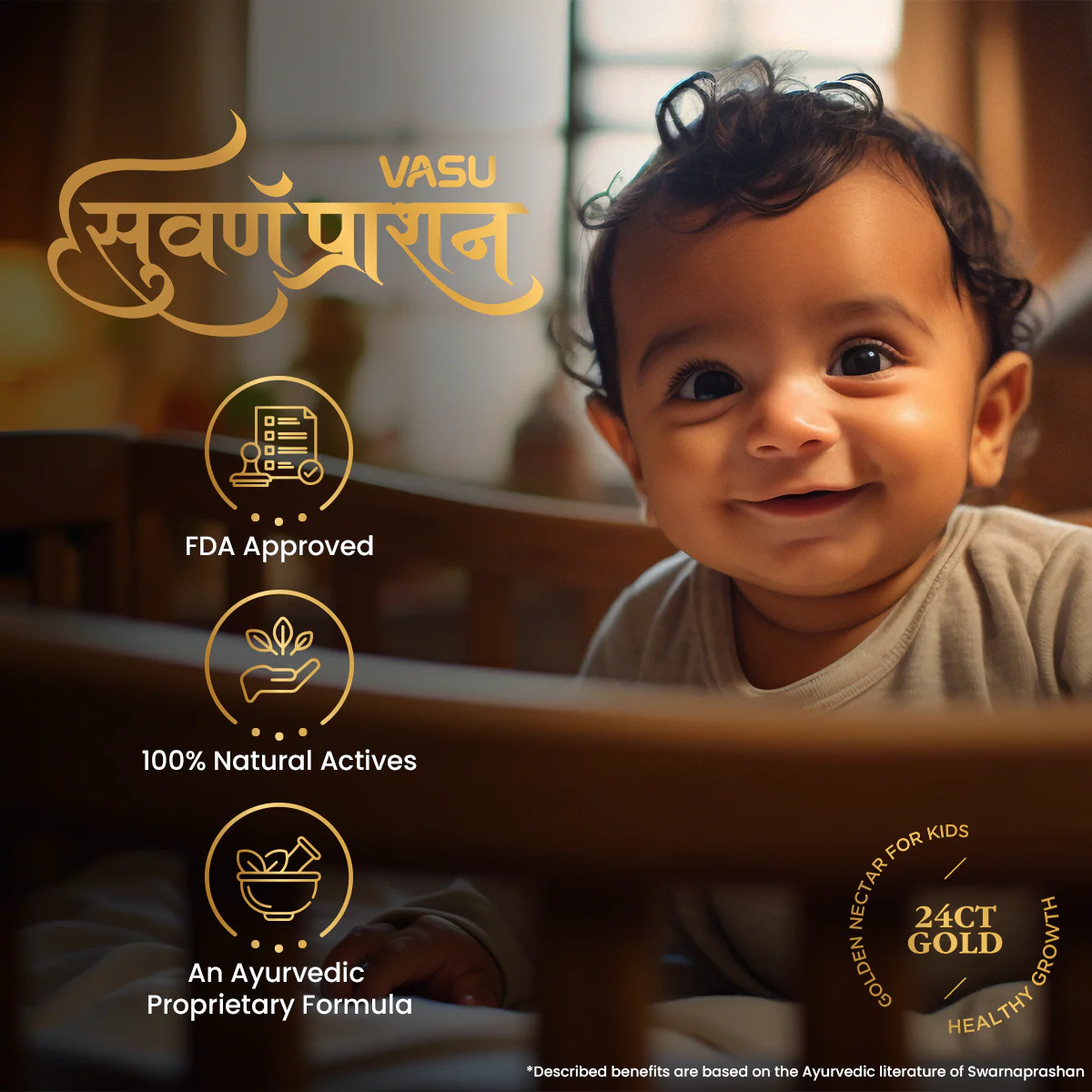 VASU Swarnaprashan Drop For Kids (Pack of 3 x 30ml) - Natural Formulated With Pure 24Ct Gold | Improves Strength & Immunity Booster For Kids (0-16 Years) - Image 3