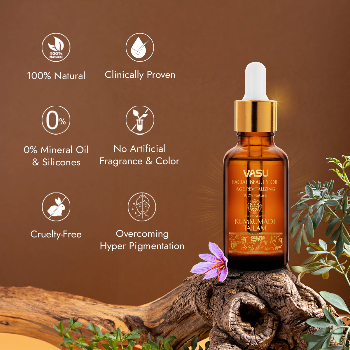 Vasu Facial Beauty Oil - Enriched with Kumkumadi Tailam -Age Revitalizing - Reduce Hyperpigmentation & Age Spots - Gives A Natural Glow To Your Face – 100% Natural - Image 7